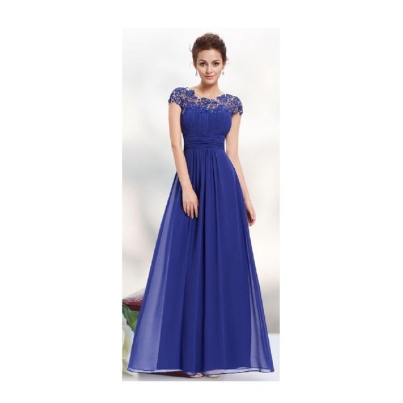 Blue Evening Gown Ball Gown Formal Evening Dresses Sleeveless Lace Decolletage - Picture 4 of 9